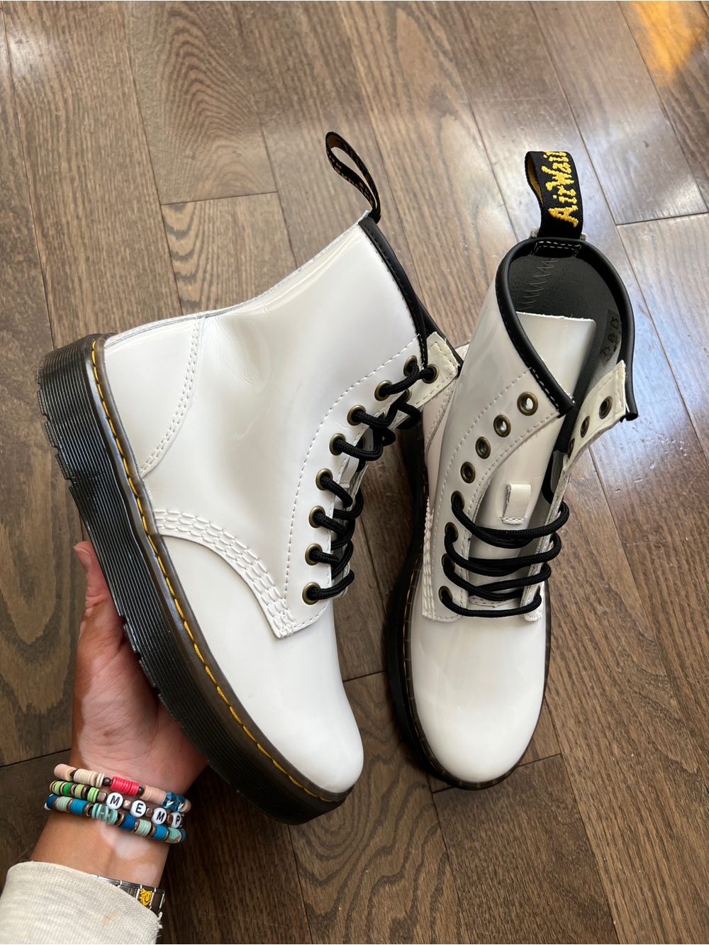 Dr. Martens Zavala White Leather Combat Boots with Black Trim size 6-7